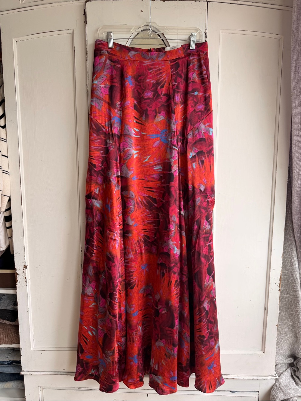 ERDEM Red and Pink Floral Print Maxi Skirt